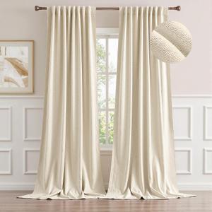 MIULEE Beige Faux Linen Blackout Curtain 96 Inch Long 2 Panels Set Rod Pocket/Back Tab/Pinch Pleated Floor to Ceiling Room Darkening Textured Black Out Track Drapes for Bedroom Living Room