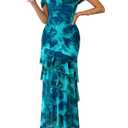 PRETTYGARDEN Women's Formal Cocktail Maxi Dresses 2026 Summer Off Shoulder Floral Mesh Bodycon Spring Wedding Guest Dress (Floral Blue Green,Medium)
