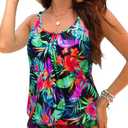 Yonique Womens Blouson Tankini Top No Bottom Loose Fit Swim Top Modest Tank Top Tropical Floral XL