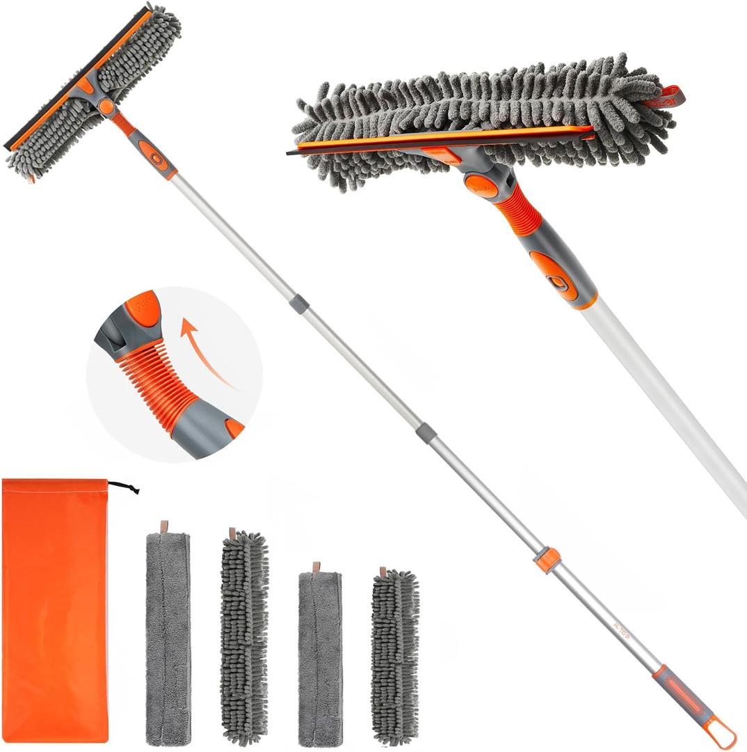 Eazer 65'' Squeegee Window Cleaner 2 in 1 Rotatable Window Cleaning Tool Kit with Telescopic Pole, Window Washing Equipment with Bendable Head for Indoor/Outdoor Window and Car Glass - EAW01 Pro