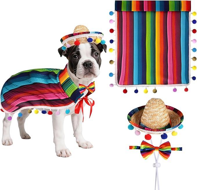 3pcs Mexican Dog Costume with Dog Sombrero Hat Accessories for Small Puppy Kitten Halloween Dress Up Party