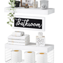 QEEIG ‎Bathroom Shelves Over Toilet  Paper Storage Wall Mounted Farmhouse Decor Decorations Aesthetic Décor Sign Small Floating Shelf 2+1 Set 16 inch, White (020WW)