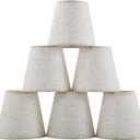 Set of 6 Clip-on Mini Chandelier Lamp Shades,3.5" x 5.1" x 5.5",Small Barrel,Handmade,Traditional Decorative,Natural Linen Lamp Shade,Modern European Style Bell Shade (Beige Linen)