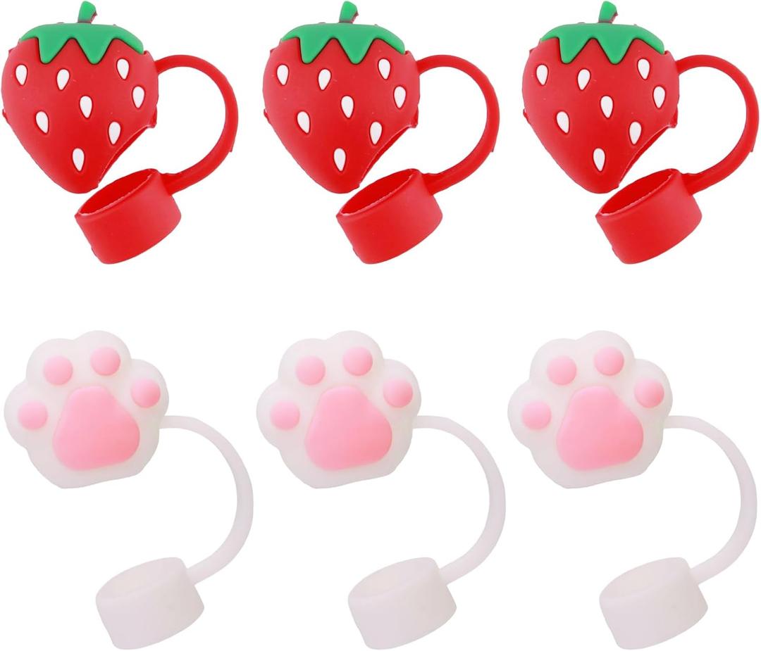 6Pcs Silicone Straw Topper for Boba, 14mm Cover Cap for 0.55 Inch Straws, Large Cute Mixed Shapes Reusable Protectors Accessories