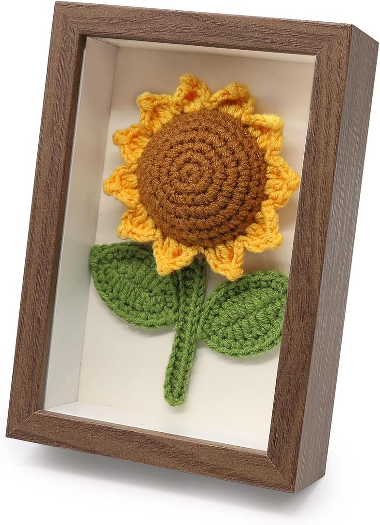 Marvogo Crochet Bouquets Photo frame, crochet sunflower, Hand-Knitted Yarns to Make Sunflower Photo frame,Home & Office for Wall Wall Decor,Desktop decoration