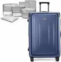 Carry On Luggage, 20Inch & 29 Inch Top Opening Airline Approved ABS+PC Hard Shell Suitcases with Silent Wheels, TSA Lock,Front Pocket and Wet-dry Separated Six-piece Set (Dark Blue, 20Inch & 29 Inch)