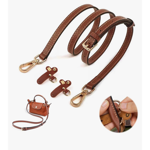 Leather Adjustable Strap Kit Compatible with Longchamp Mini Bags, Replacement Crossbody Shoulder Bag Straps with Metal Buckles, 39-47" Adjustable Purse Strap for Women (Brown)