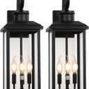 24" Extra Large Outdoor Wall Light Fixture 2-Pack, Black 3-Light Modern Porch Lantern, Waterproof Exterior Lighting Sconce Wall Mount, Outside Lamp for House Garage Patio E12 Base (2 PK No Sensor)