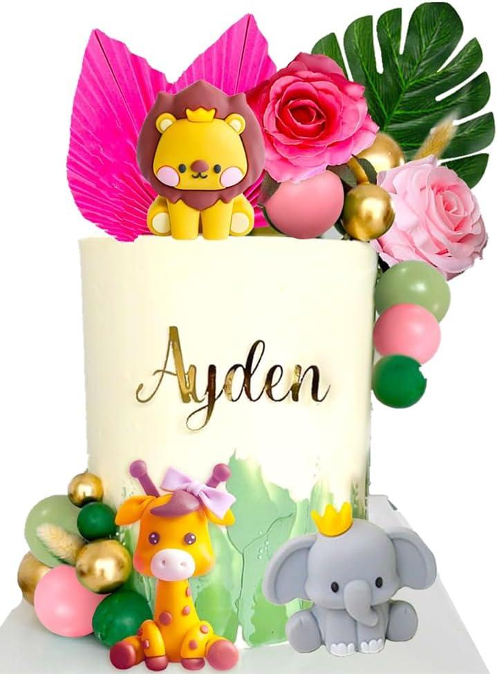 JeVenis Girl Safari Baby Shower Cake Decorations Two Wild Cake Topper Wild One 1st Birthday Girl Zoo Animal Cake Toppers with Wild One Cake Toppers