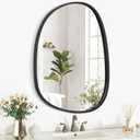 Asymmetrical Wood Wall Mirror - Irregular Oval Hanging Frame for Wall, Vanity, Bathroom, Living Room, Bedroom, Entryway, Hallway - Modern, Unique, Decorative, Artistic - Black