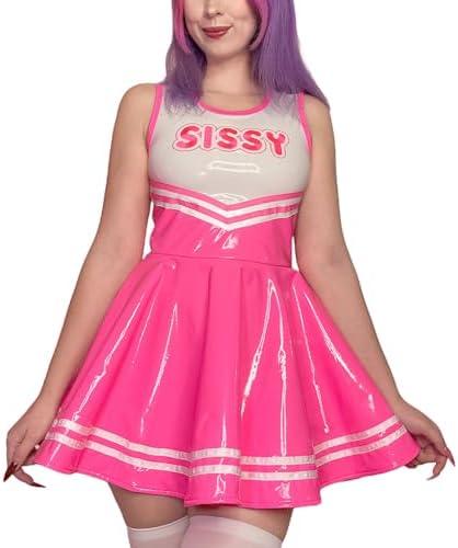 Littleforbig Women Sleeveless Overall Cheer Sissy Bodycon Mini Dress Skirt Size XL