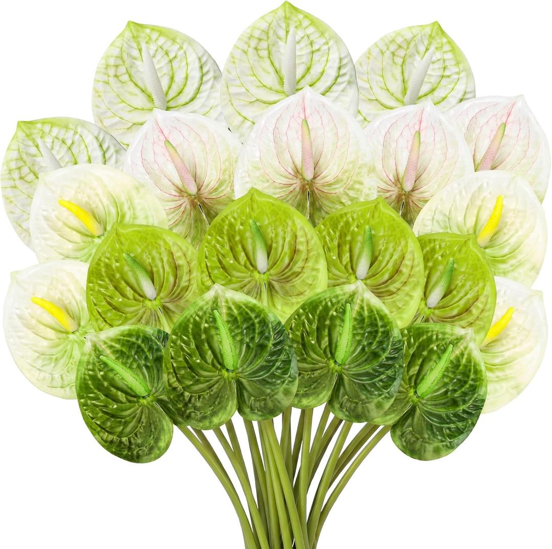 Hanaive 20 Pcs Artificial Anthurium Flowers 23.6 Inch Fake Anthurium Flowers for DIY Vase Bouquets Centerpiece Arrangements Wedding Bridal Shower Party Home Decor (Green)