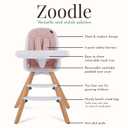 Evolur Zoodle 2-in-1 High Chair for Baby & Toddler Convertible High Chair to Toddler Chair, Padded Seat, 5-Point Safety Harness, Dual Dishwasher-Safe Trays, Solid Beechwood Legs Pink