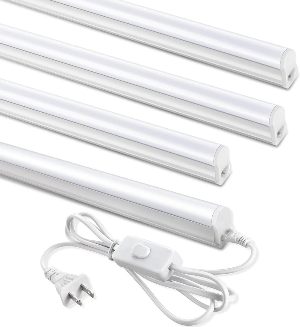 (4 Pack) 4FT T5 LED Shop Light,6500K,20W,2300LM(Super Bright White) Linkable LED Integrated Fixture,Garage Ceiling and Cabinet Light,Strip Light,Corded Electric with ON/Off Switch