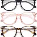 Gaoye Blue Light Blocking Glasses, Retro Round Eyewear Frame Anti Eyestrain Computer Glasses for Women Men (Black+Pink+Tea Leopard)