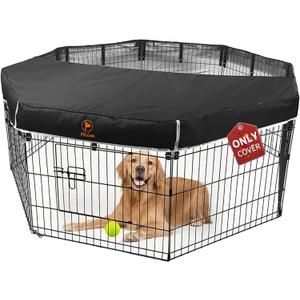 PJYuCien Dog Playpen Mesh Top Cover,Fits 24 Inch 8 Panels Metal Exercise Pet Pen, Elastic Buckles Connections, Black (Note: Only Cover, Fence Not Included)