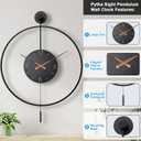 Pytha Sight 30.7×20 Inch Large Modern Arabic Numeral Pendulum Wall Clock | Large Black Metal Minimalist Decorative Oversized Wall Clock with Walnut Pointers for Living Room, Fireplace, Dining Room Decor 