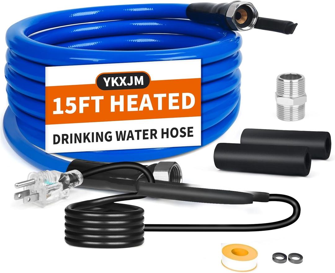 15FT-100FT Heated Water Hose for RV,Heated Drinking Water Hose with Thermostat,Lead and BPA Free,1/2" Inner Diameter,Temperatures Down to -40F Self-Regulating White Appearance (15FT)