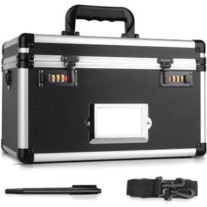 15 x 8.7 x 10 Inch Lockable Storage Box with Combination Lock, Portable Safe for Documents, Medicine, Cash & Valuables, Medicine Lock Box with Label Slot for Home, Office & Travel - Black