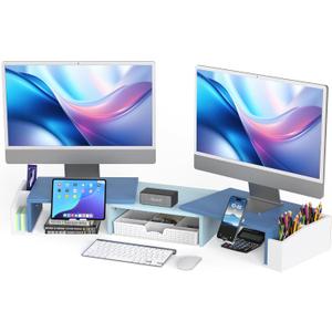 Simple Houseware Desk Dual Monitor Stand Riser with Drawer, Blue