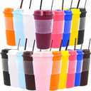 Suertestarry 16 oz Plastic Iced Coffee Cups with Lids 18 Pack Plastic Tumblers Cups with Straw and Sleeve Reusable Travel Hot Mugs for Hot & Cold Drinks, Office, Gatherings, Party (18, Mixing)