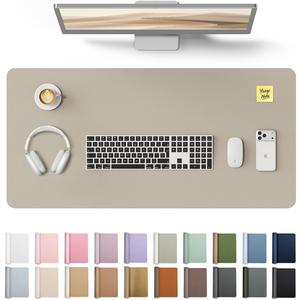 YSAGi Leather Desk Pad Protector, Office Desk Mat, Large Mouse Pad, Non-Slip PU Leather Desk Blotter, Laptop Desk Pad, Waterproof Desk Writing Pad for Office and Home (Olive Beige, 31.5" x 15.8")