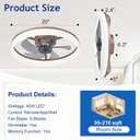 DLLT LED Ceiling Fan with Light: 20" Modern Low Profile Flush Mount Fandelier with App & Remote Control - Dimmable Brown Bladeless Fan Light Fixture for Bedroom Kids Room Living Room