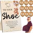 Roowest 51 Pcs Tie Your Shoe Baby Shower Game Sign Wooden Sign Greenery Gift Sets Gender Reveal Party Favors 50 Balloons Latex Balloons for Game Supplies(Brown,Bear)