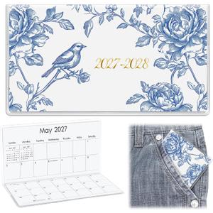 ReliThick 7" x 6.5" 2026-2027 Pocket Calendar for Purse Small Monthly Planner Notebook PVC Cover Pocket Calendar Notepads Appreciation Present Gift for Women Mom Friend Teacher(Blue and White Floral)