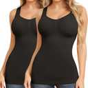 Shapewear Camisoles With Built in Bra Tummy Control Compression Tank Tops for Women Body Shaper Padded Tanks (Large, Black+black)