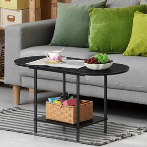 ETELI Black Coffee Tables for Living Room 2-Tier Small Oval Coffee Table Wood Accent Coffe Tables with Storage Shelf Modern Mesa De Centro Sala for Small Space, Home Office