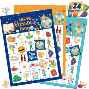 2 x Passover Bingo Passover Games for Adults with 24Pcs Passover Bingo Player Cards Passover Activities Games for Kids Family School Classroom Passover Party Favors