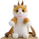 Stuffed Cat Plush Backpack, Yellow | Lifelike, Handmade, Cute Realistic Cat Shaped, Stuffed Animals Design
