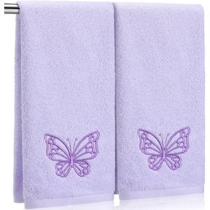 SmoothNovelty 2 Pcs Butterfly Hand Towels Light Purple Bathroom Decor 14x29 Inch Embroidered 100% Cotton Soft Absorbent Spring Summer Washcloths Decorative Hand Towels for Bathroom Kitchen