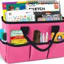 Desktop Tote and Organizer, Teacher Helper Caddy Bag for Arts, Books, Stationery, Office Desk Organization, Make-up Storage with Handles for Travel, Pink