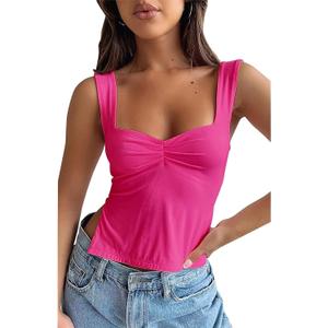 Hafailia Womens Tank Tops Crop Sexy Summer Sleeveless Backless Slim Fitted Pleated Cut Out Y2K Shirts with Slit Rose (S)
