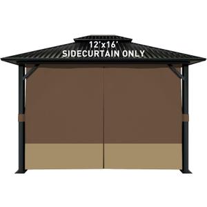 Aoodor 12x16 ft Outdoor Gazebo Curtains, 4 Panels Waterproof Privacy Sidewall Replacement with Zipper for Patio Pergola and Canopy, Brown and Khaki