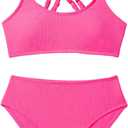 Milumia Girl's 2 Piece Swimsuits Criss Cross Spaghetti Strap Bikini Sets Swimwear Hot Pink, 11Y