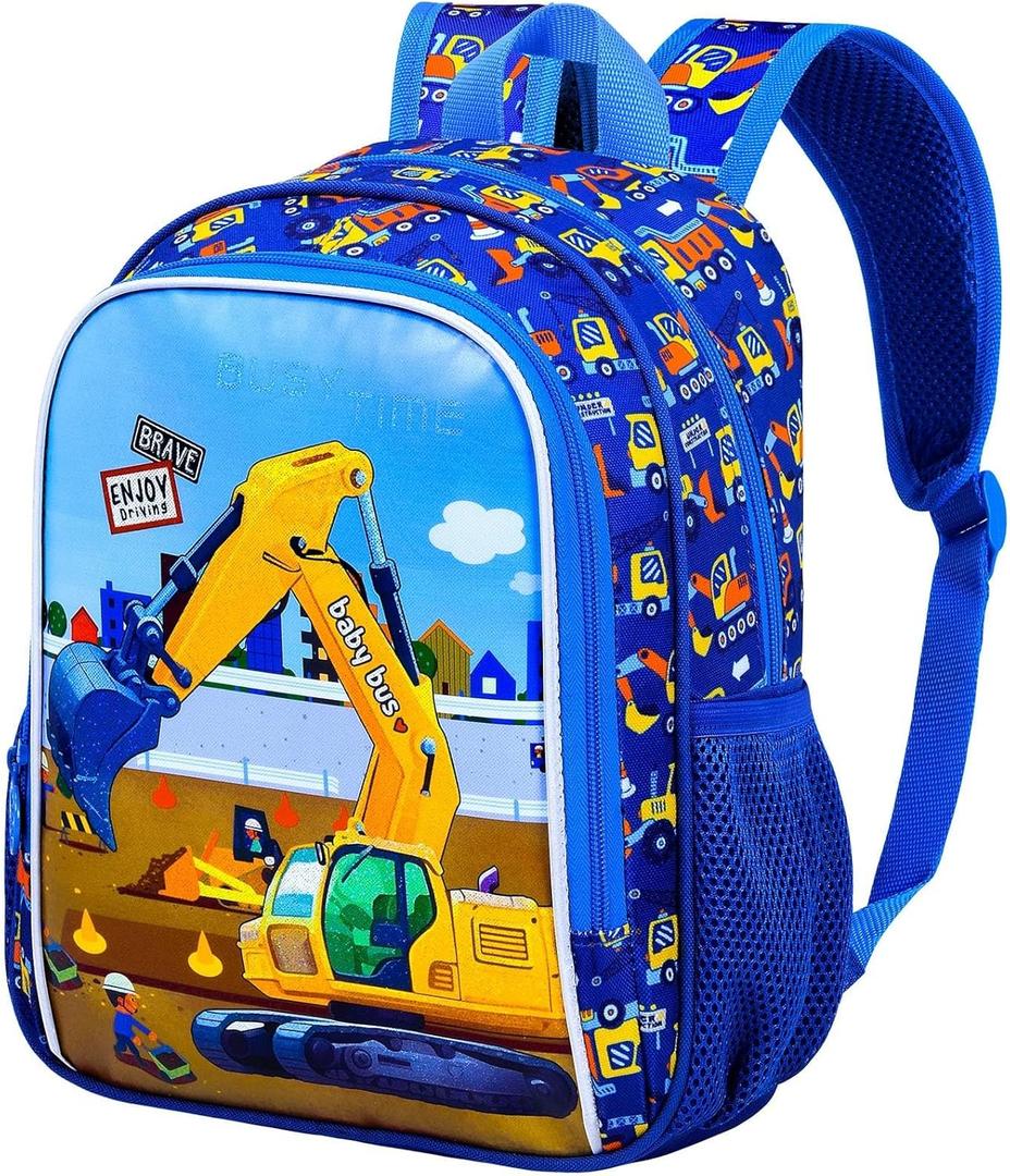 13" Toddler Backpack for Boys, Excavator Bookbag for Preschool Kindergarten(Blue)