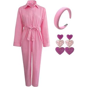 MYUPDALIN Ladies' Pink Jumpsuit Halloween Costume, Cheerleader Outfit Party Suit Adult Costumes (Small)