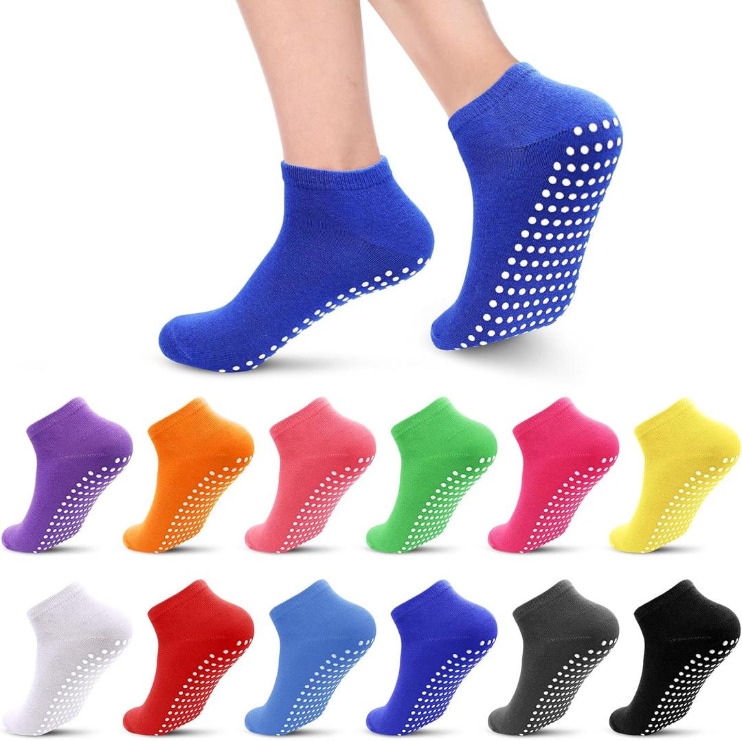 12 Pairs Pilate Grip Socks Women's Yoga Socks with Anti-Skid Grips for Hospital and Home (Size: 5.5-9, Color: Dot-Multi, 12 Pairs)