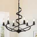 Modern 6-Lights Spiral Black Farmhouse Chandeliers Light Fixture, 25.6 inch Industrial Hanging Lamp Ceiling Pendant Light Decor for Kitchen Island Dining Room Living Room Foyer Entryway Staircase