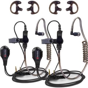 Covert Acoustic Tube Earpiece with Mic for Baofeng UV-5R Walkie Talkies, Surveillance Headset and PTT Compatible with 2 Way Radios Brands Baofeng and Kenwood, Puxing, Wouxun (2 Pcs-Black)