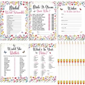 Telling 145 Pieces Bridal Shower Game Bridal Shower Favors Set Wedding Games Cards and Pencils for Bride Groom Bachelorette Party Wedding Party Favor(Wildflower Floral)