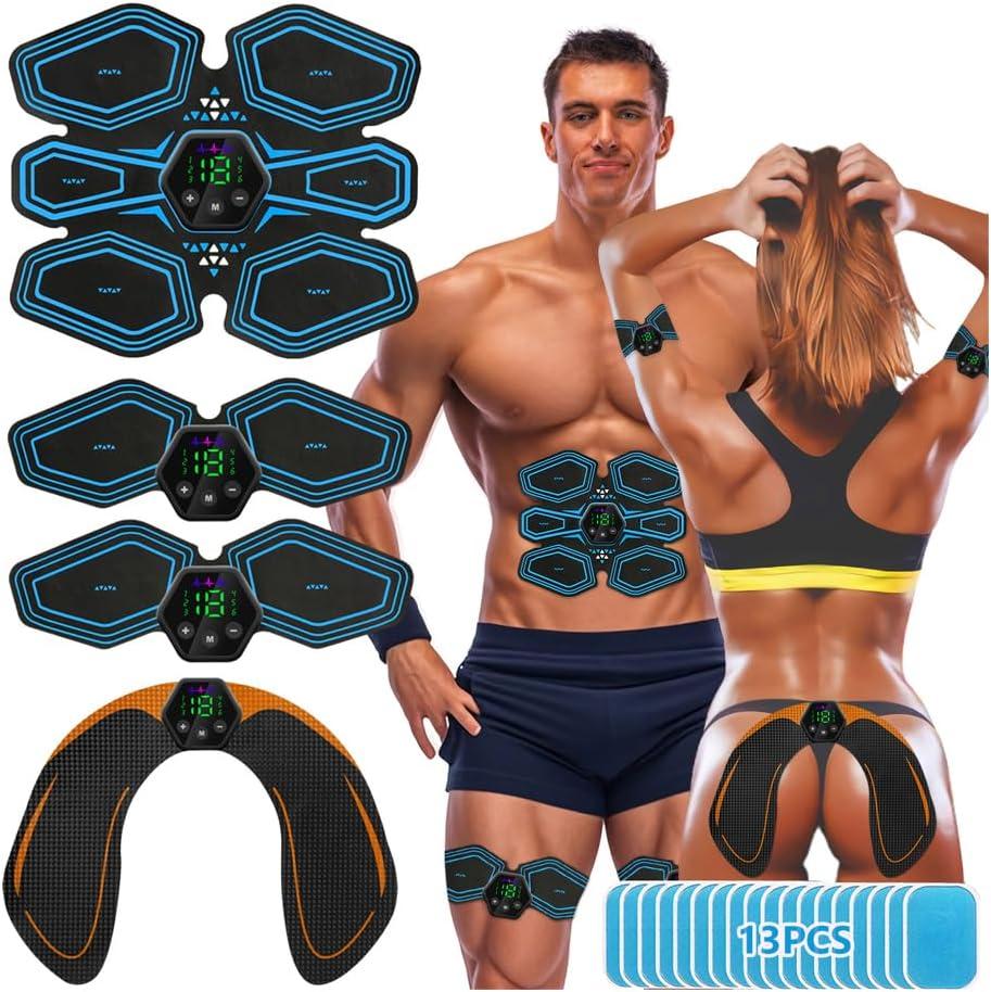 Ab Stimulator Muscle Toner, Electric Abs Stimulator Abdominal, Body Control System, Body Control System Muscle Stimulator for Arms, Abdomen, Thighs and Buttocks (Blue)