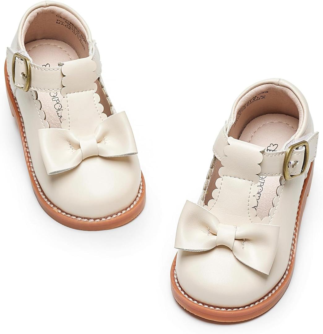 Kiderence Toddler Girls Mary Jane Dress Shoes Little Girls School Oxford Off White Flats Size 10