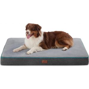 Bedsure Memory Foam Dog Beds Large Sized Dog - Orthopedic Pet Beds for Crate with Removable Washable Cover and Nonskid Bottom, Plush Flannel Fleece Top Pet Mat, Grey (35"L x 22"W x 3"Th)