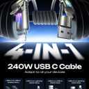 LISEN 10 FT USB C Cable Fast Charging, 240W 4 in 1 Charging Cable, Chubby Type C/A to C/Lightning Cable with Light for iPhone 16 15 14 Pro/MacBook/iPad/Samsung/Switch, Multi Chargers for All Devices