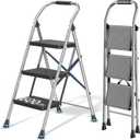 Step Ladder Foldable Folding Stool - for Home Adults Kitchen 3 Stepping Extension Tall Heavy Duty with Handrails - Closet Stepstool Stair Ladders Extendable Stepladder for Indoor House 600Lbs