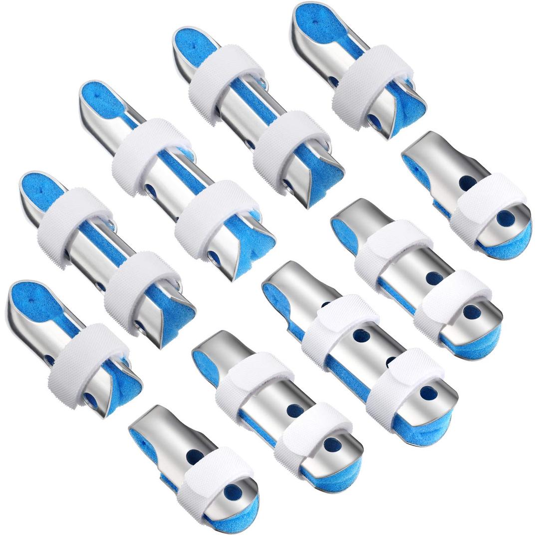 BBTO 10 Pieces Finger Splints Metal Padded Support Finger Stabilizer with Soft Foam Interior and Loop Straps, 3 Sizes(10 Pieces,Blue)